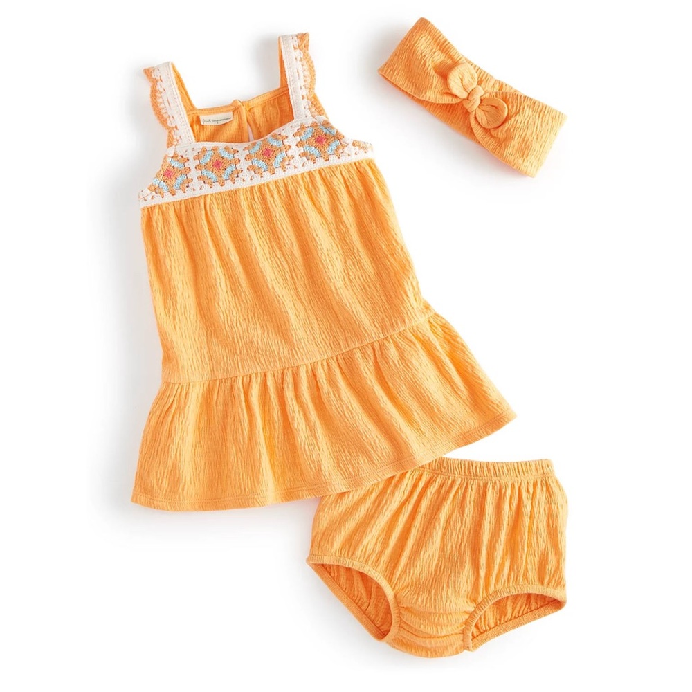 First Impressions 3-Piece Gauze Dress Set Melon 18M